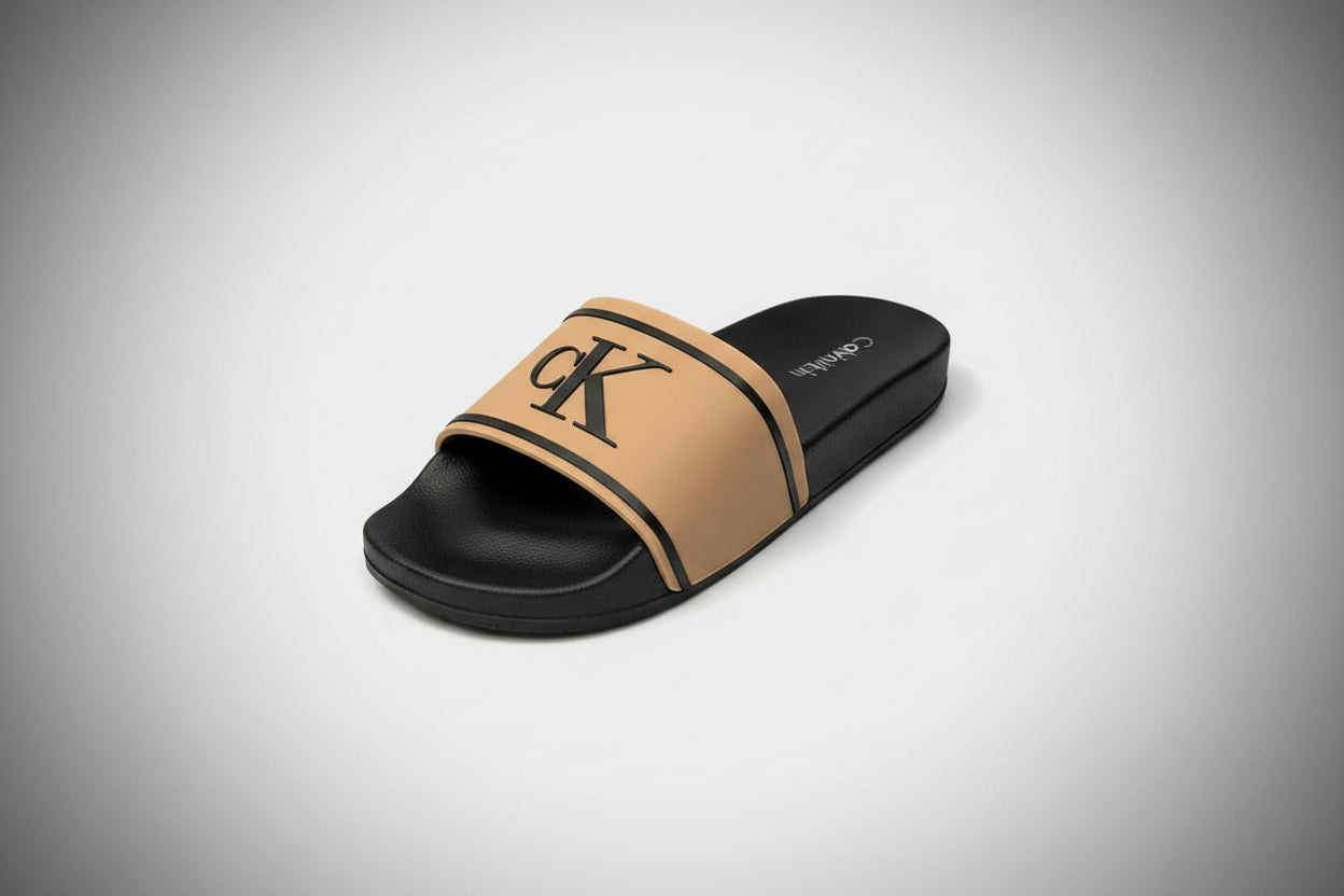 CALVIN KLEIN SLIDES BEIGE LOGO CK