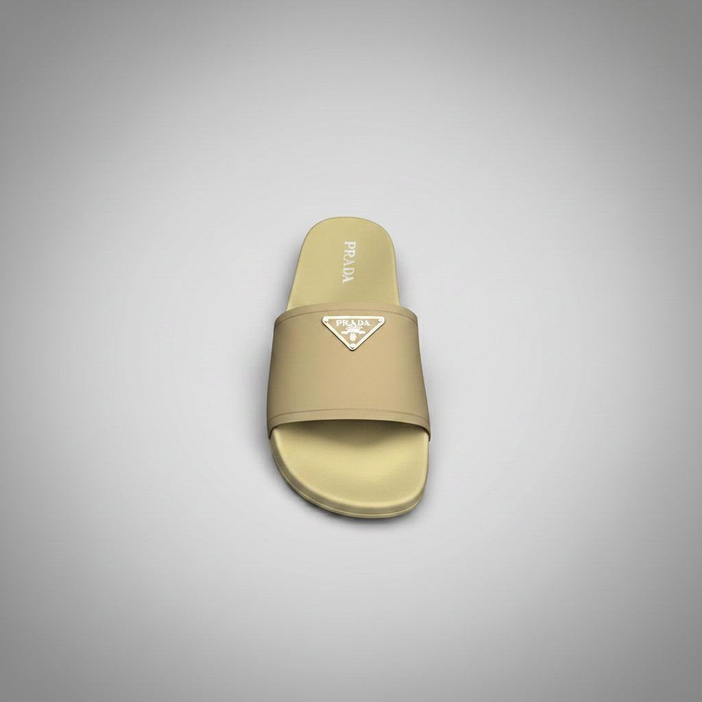 PRADA SLIDES BEIGE LOGO TRIANGULAR