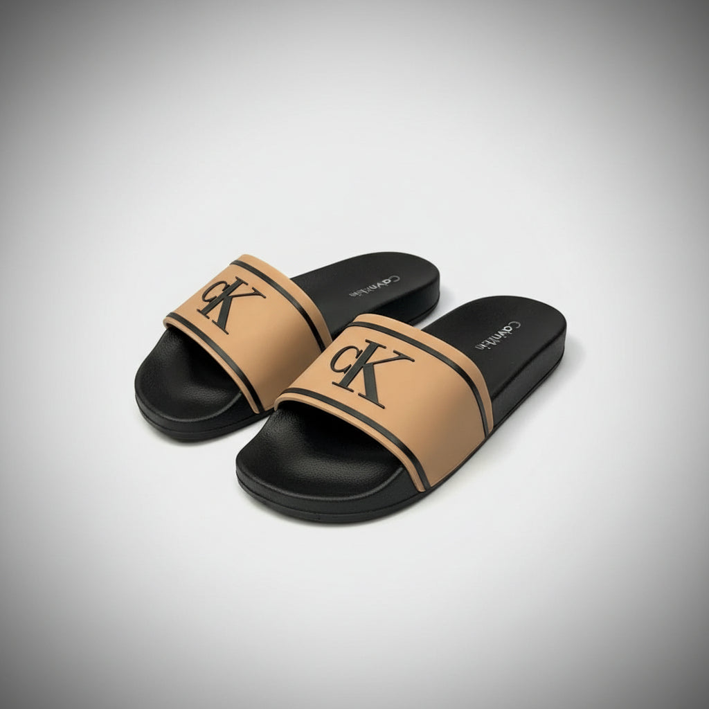 CALVIN KLEIN SLIDES BEIGE LOGO CK