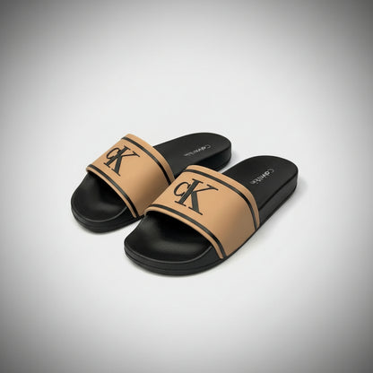CALVIN KLEIN SLIDES BEIGE LOGO CK