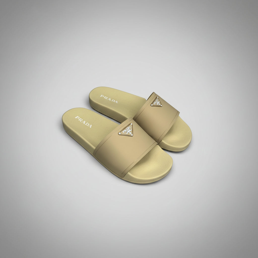 PRADA SLIDES BEIGE LOGO TRIANGULAR