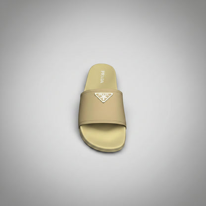 PRADA SLIDES BEIGE LOGO TRIANGULAR